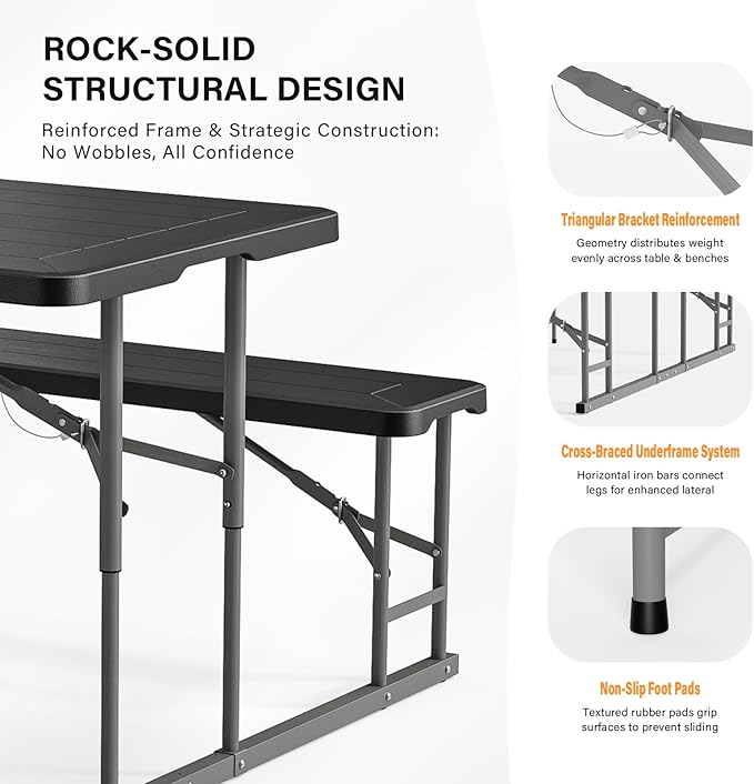 VINGLI Folding Picnic Table and Bench Set, Portable Outdoor Dining Furniture
