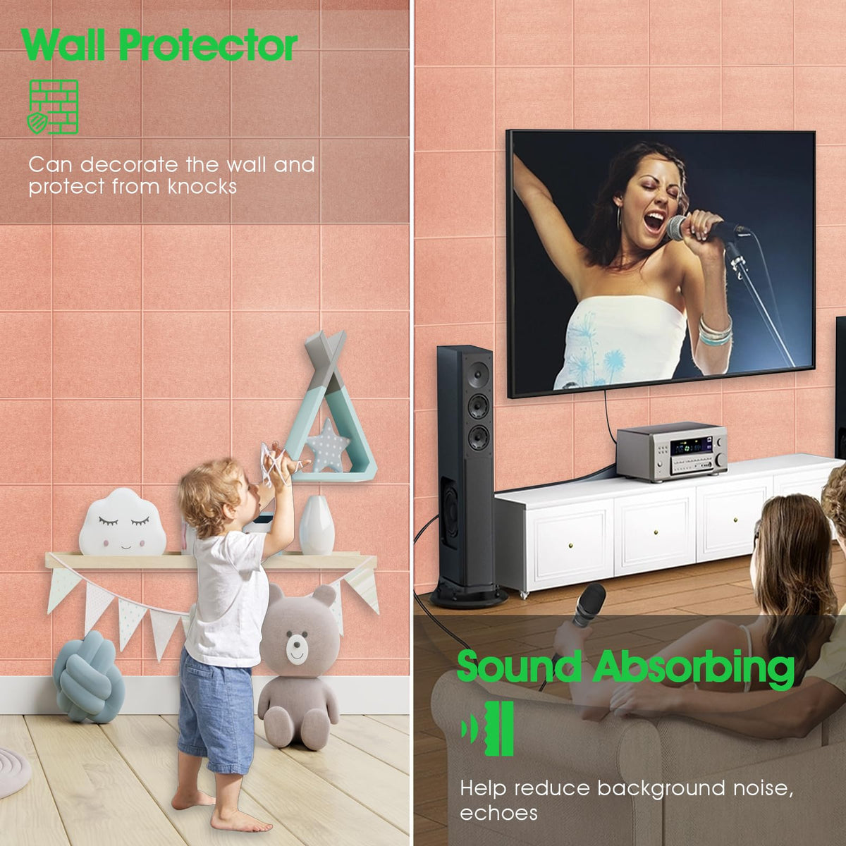 Large Cork Board for Office Wall Decor, 36"x24"- 6 Pack Felt Wall Tiles with Safe Removable Adhesive Tabs, 1/2" Thick, Felt Bulletin Board Pin Board Cork Boards for Walls - Pink