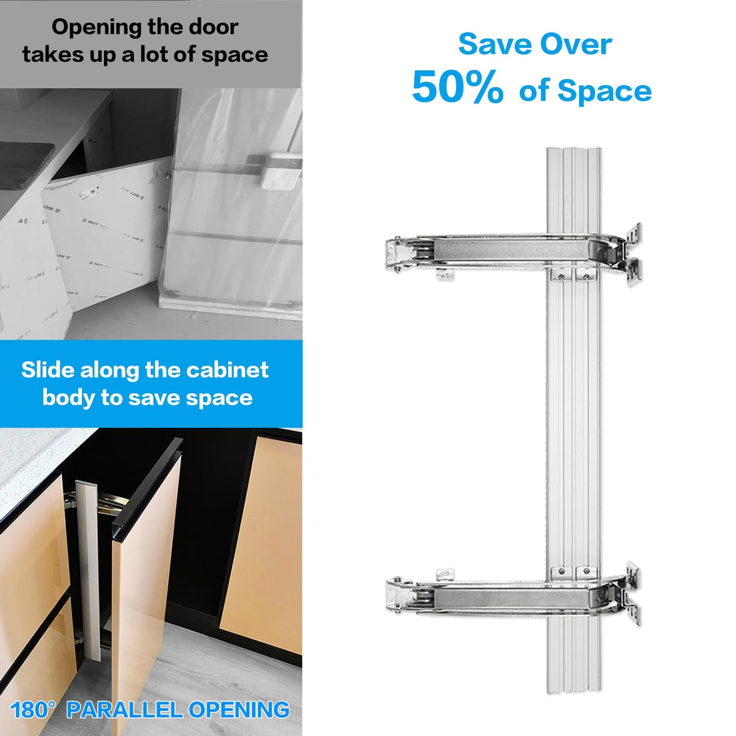 Jisano 2 Sets Opening Door Hinge Set 180° Parallel Opening Cabinet Wardrobe Door Sliding Load-Bearing 17.6lbs Heavy Duty Hinge