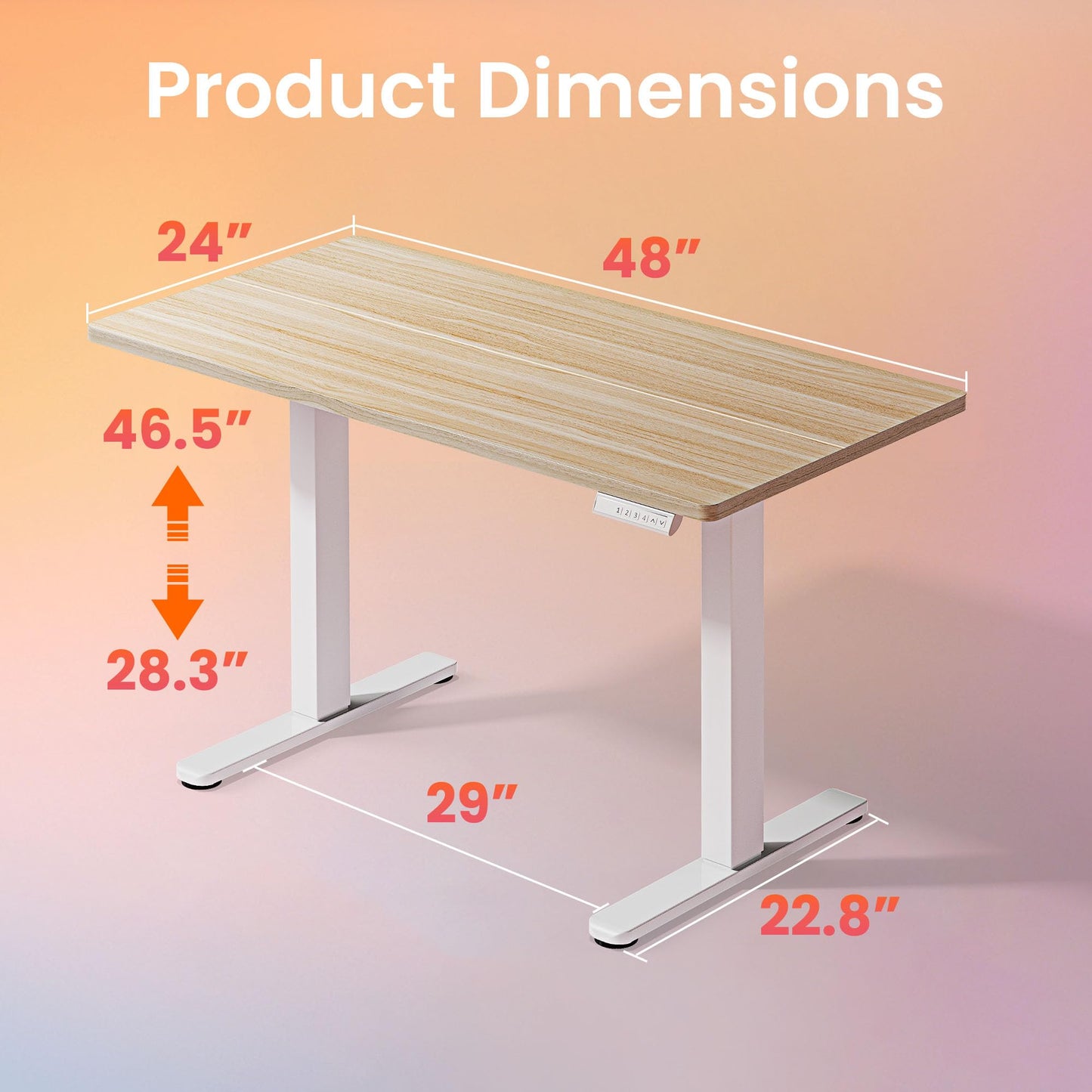 HUANUO Electric Standing Desk,48" x 24" Height Adjustable Desk, 4 Memory Height Settings, Sit to Stand Up Desk for Home Office, with Headphone Hook, Cable Manager, Natural