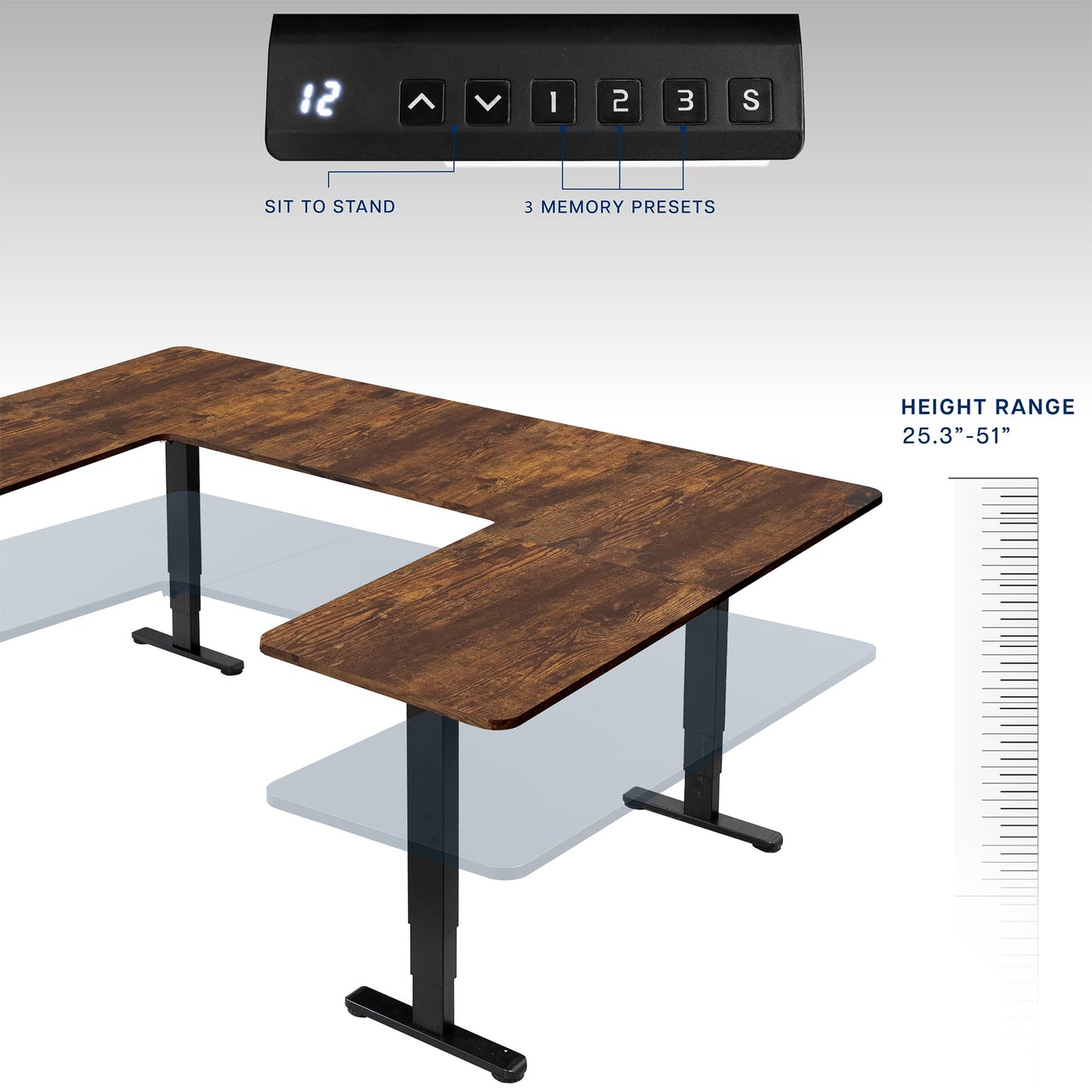 VIVO Large U-Shaped 83 x 60 in Electric Standing Desk, Memory Height Adjustment, Rustic Vintage Brown Top Black Frame, DESK-E4UBN