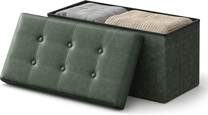 SONGMICS HOME Storage Ottoman, Removable Lid, Foldable Foot Stool, PU Leather