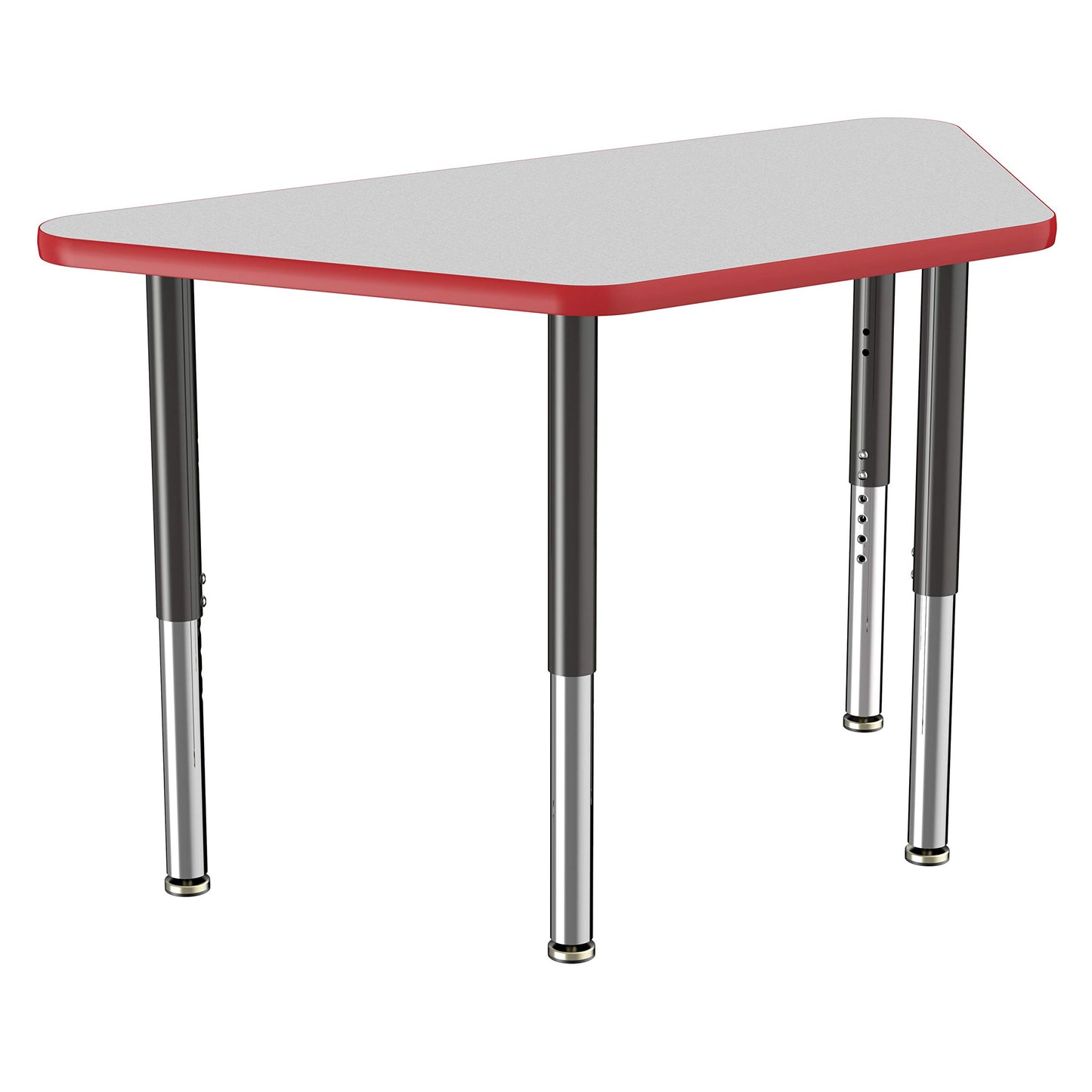 FDP Mobile Trapezoid Activity School and Office Table (24 x 48 inch), Super Legs with Glides and Casters for Collaborative Environments, Adjustable Height 19-30 inches - Gray Top and Red Edge