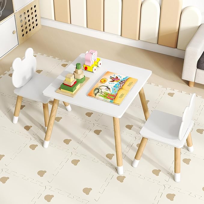 Costzon Kids Table and Chairs, Wooden Toddler Desk Set