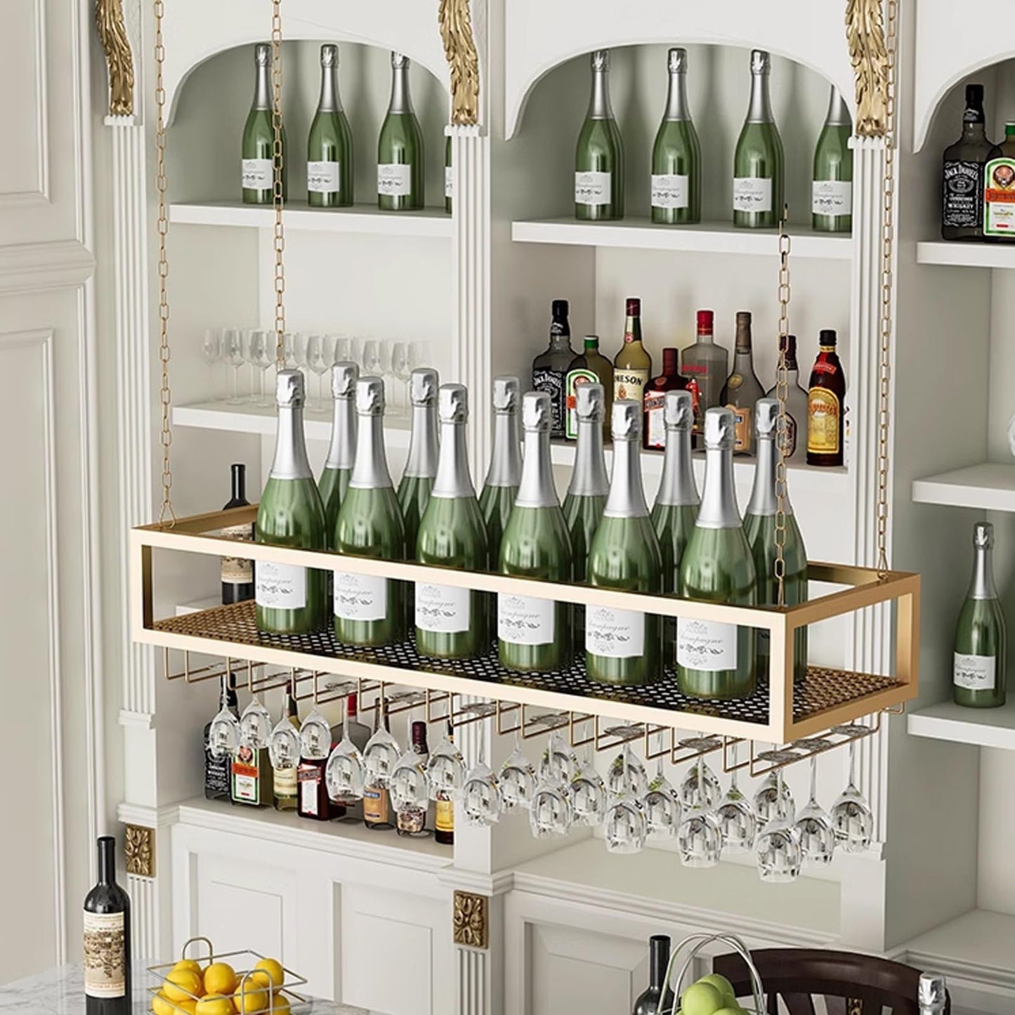 Vintage Hanging Wine Glass Rack - Metal Ceiling Holder, Wall Mounted Floating Wine Storage Shelf, Hanging Wine Rack Display Stand, Cafe Stylish Display/Floating Shelves(60 * 25 * 20cm)
