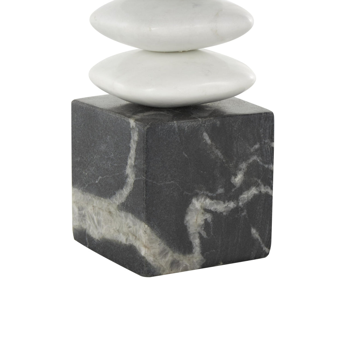 Deco 79 Marble Abstract Decorative Sculpture Stacked Stone Home Decor Statue with Black Block Base, Accent Figurine 3" x 4" x 12", White