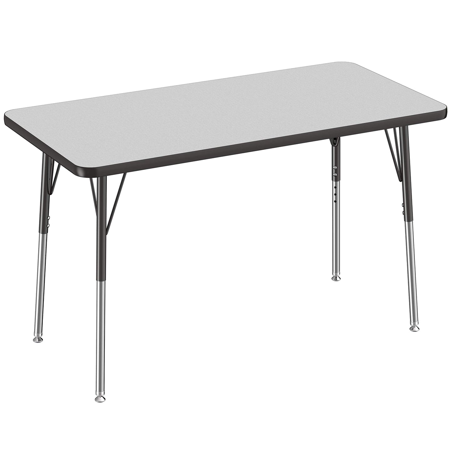 FDP Rectangle Activity School and Office Table (24 x 48 inch), Standard Legs with Swivel Glides, Adjustable Height 19-30 inches - Gray Top and Black Edge