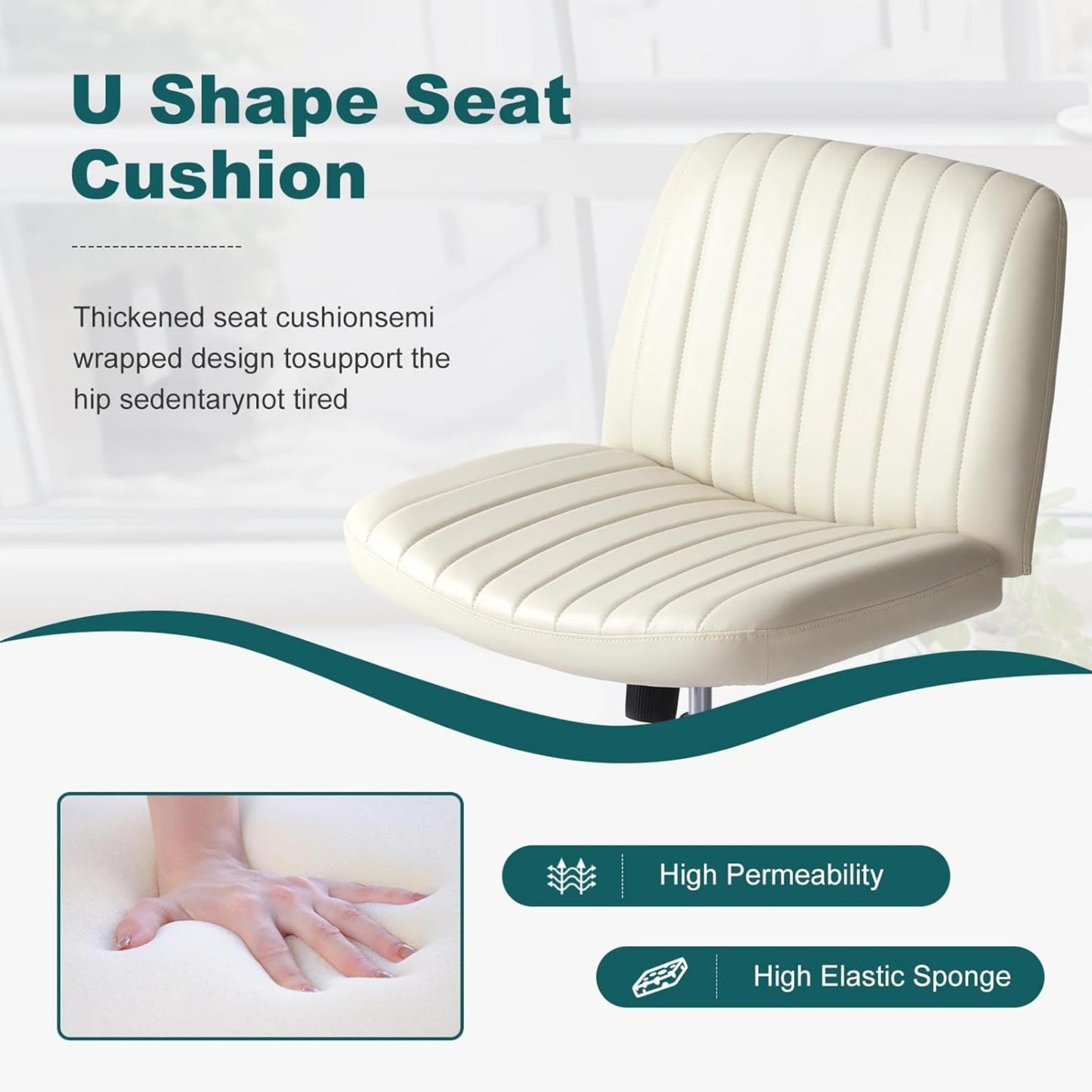 OLIXIS Criss Cross Legged Chairs Armless No Wheels Wide Seat Height Adjustable Swivel Padded PU Leather Home Office Desk Seating for Bedroom, Student, Study Room
