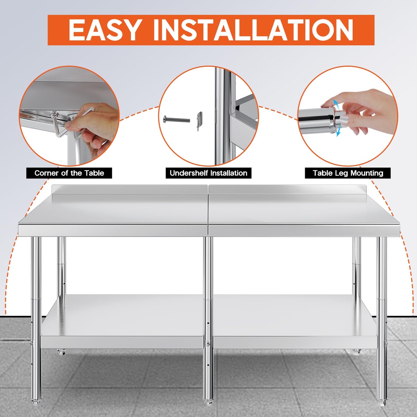 30x72in Stainless Steel Prep Table - NSF Certified Metal Surface with Adjustable Undershelf, Hooks & Backsplash for Home, Restaurant, Hotel & Garage Use