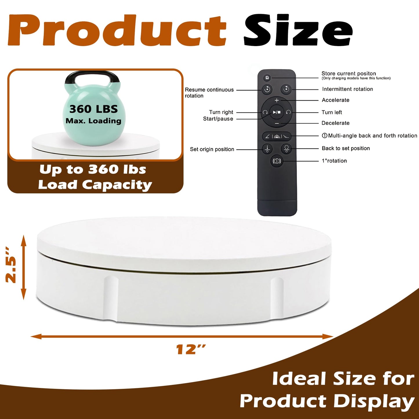 PROLEE Rotating Platform 12Inch/360lbs Capacity, 360 Degree Rotating Display Stand, Rotating Turntable for Photography, Remote Motorized Electric Turntable with 5 Colour Surface Covers and Carry Bag