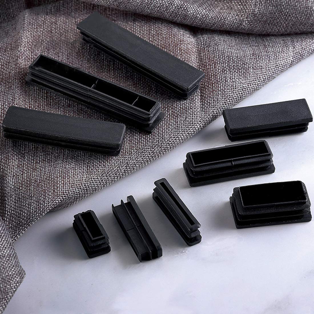 Suiwotin 12PCS 3/4 x 1 1/2 Inch (20x40mm) Rectangle Black Plastic Plug End Cap Plastic Rectangle Furniture Foot Table Chair Legs Tube Inserts Pipe Tubing End Cap