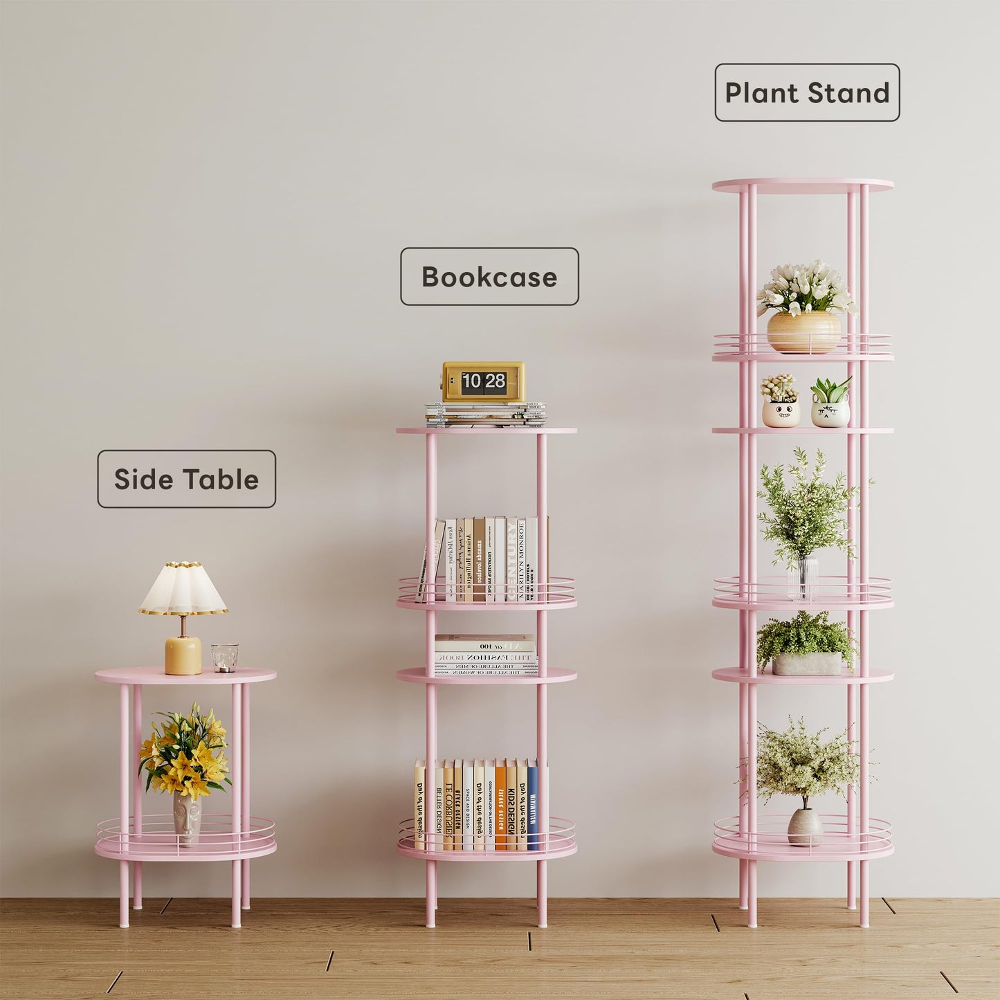 Small Modern Oval Side Table with Storage,2-Tier Side Tables Living Room,Sturdy Nightstand for Small Space - Living Room, Bedroom, Bathroom, Nursery (1PC,Pink)