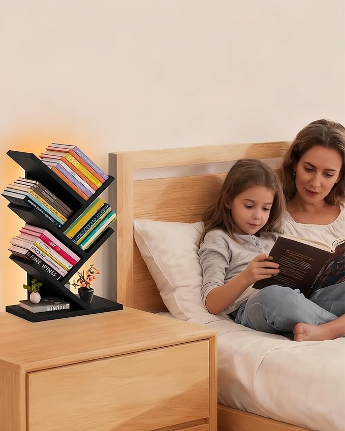 Godferyxin Bookshelf with Liting, Small Bookshelf LED and Desktop Book Shelf