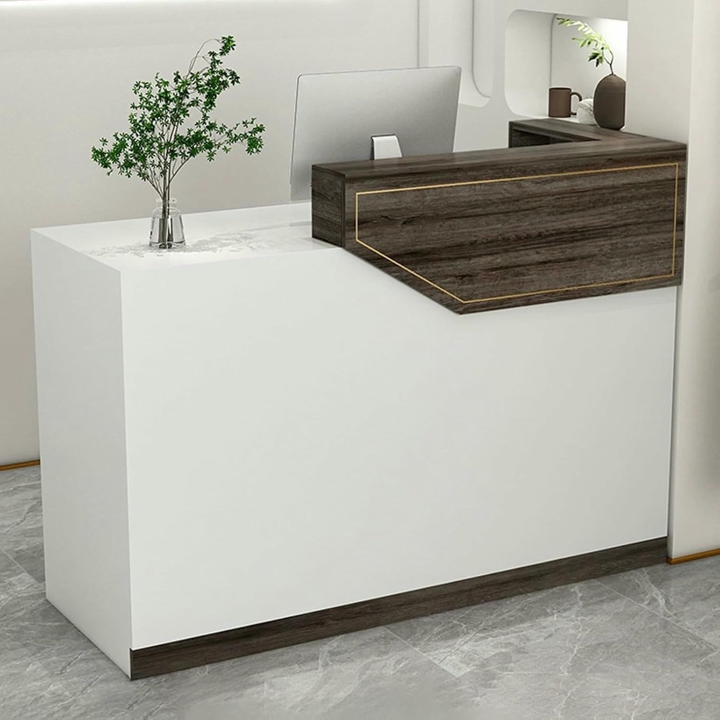 WRTYHGVGT Reception Desk, Front Counter, Reception Counter Desk, L Shaped Retail Checkout Counter with Lockable Drawers, for Lobby Hotel Beauty Salon(Natural,100cm/39.3in)