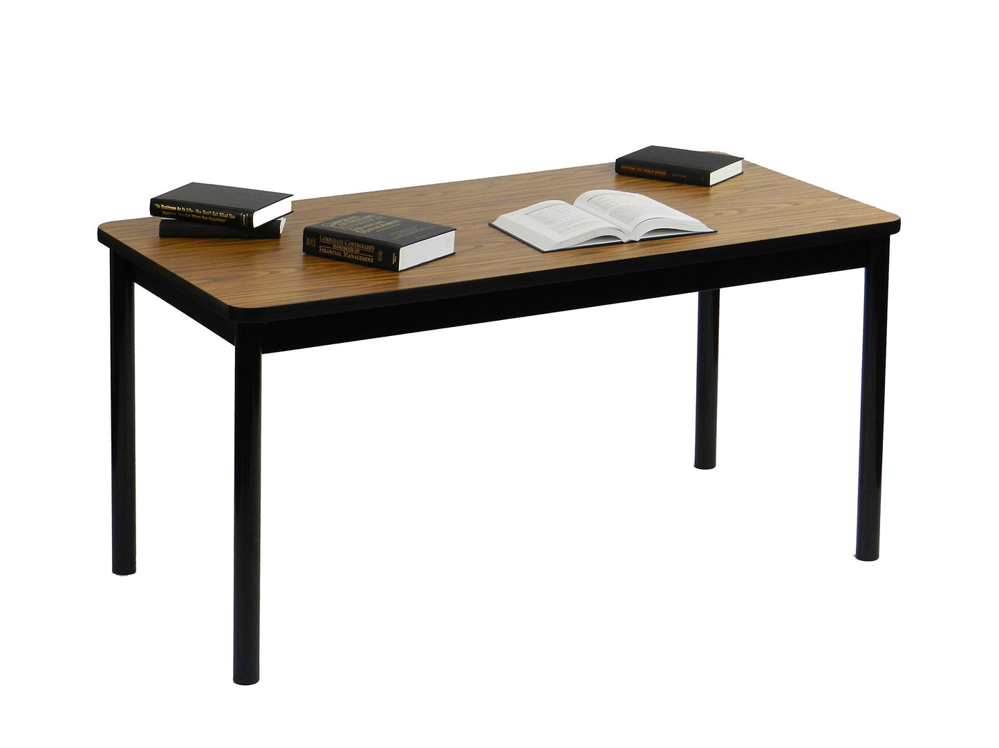 Correll LR3048-06 Office and Library 29" High , 1 1/4" Thick High-Pressure Laminate Top, 2" Round Steel Legs, 30" x 48", Medium Oak Top with Black Frame