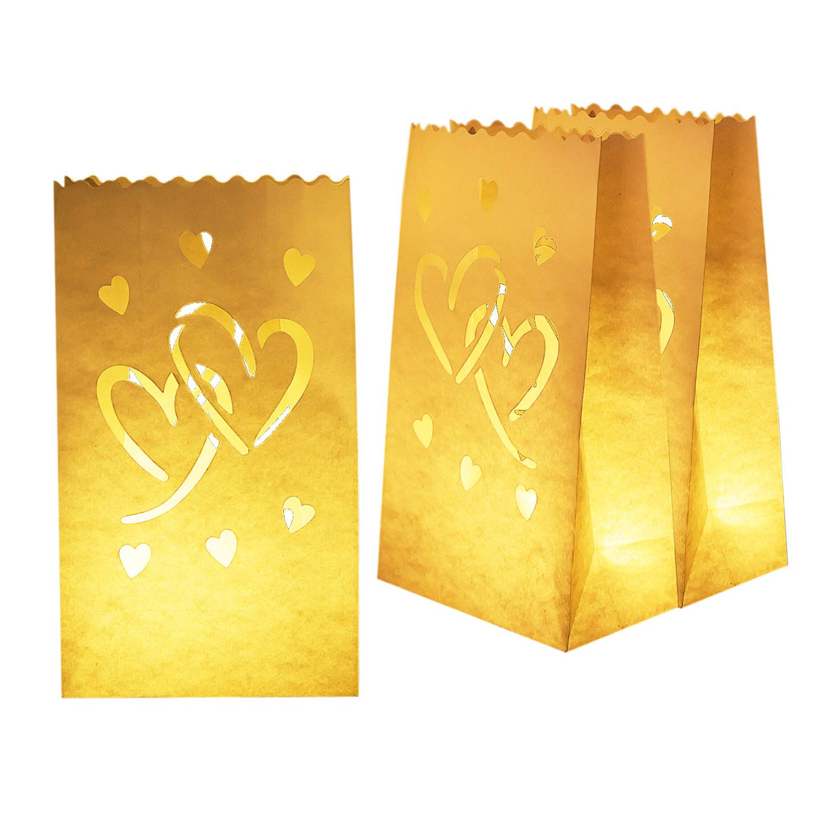Homemory Valentine's Day 50 PCS White Luminary Bags with Hearts, Upgraded Moisture-Proof Candle Bags, Tea Light Luminaries for Wedding, Halloween, Thanksgiving, Christmas, Party