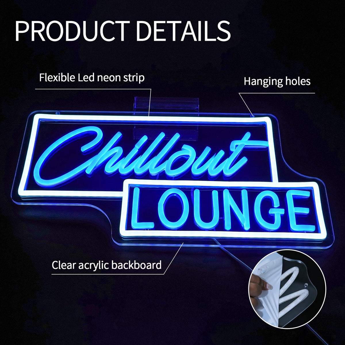 Virlusy Chillout Lounge Neon Sign for Wall Decor Dimmable Chill Led Light Signs Blue Letters Neon Light for Bar Bedroom Cafe Game Room Man Cave Club Decoration