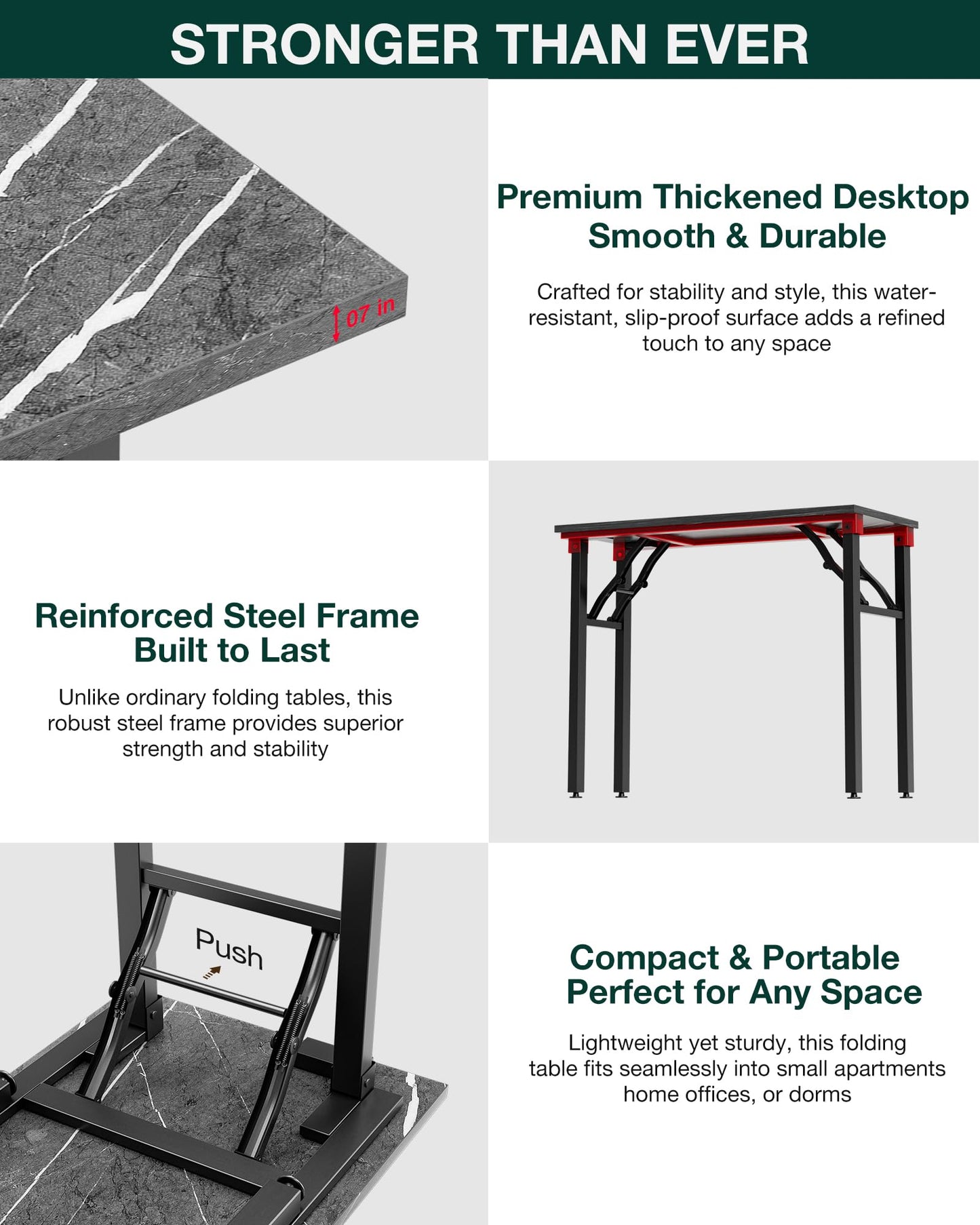 Frylr Small Folding Computer Desk – 35.8 Inch Portable Table for Craft and Study, Lightweight Desk for Small Spaces, Foldable Laptop Table Built-in AC/USB Outlets for Convenience, Marble Greige