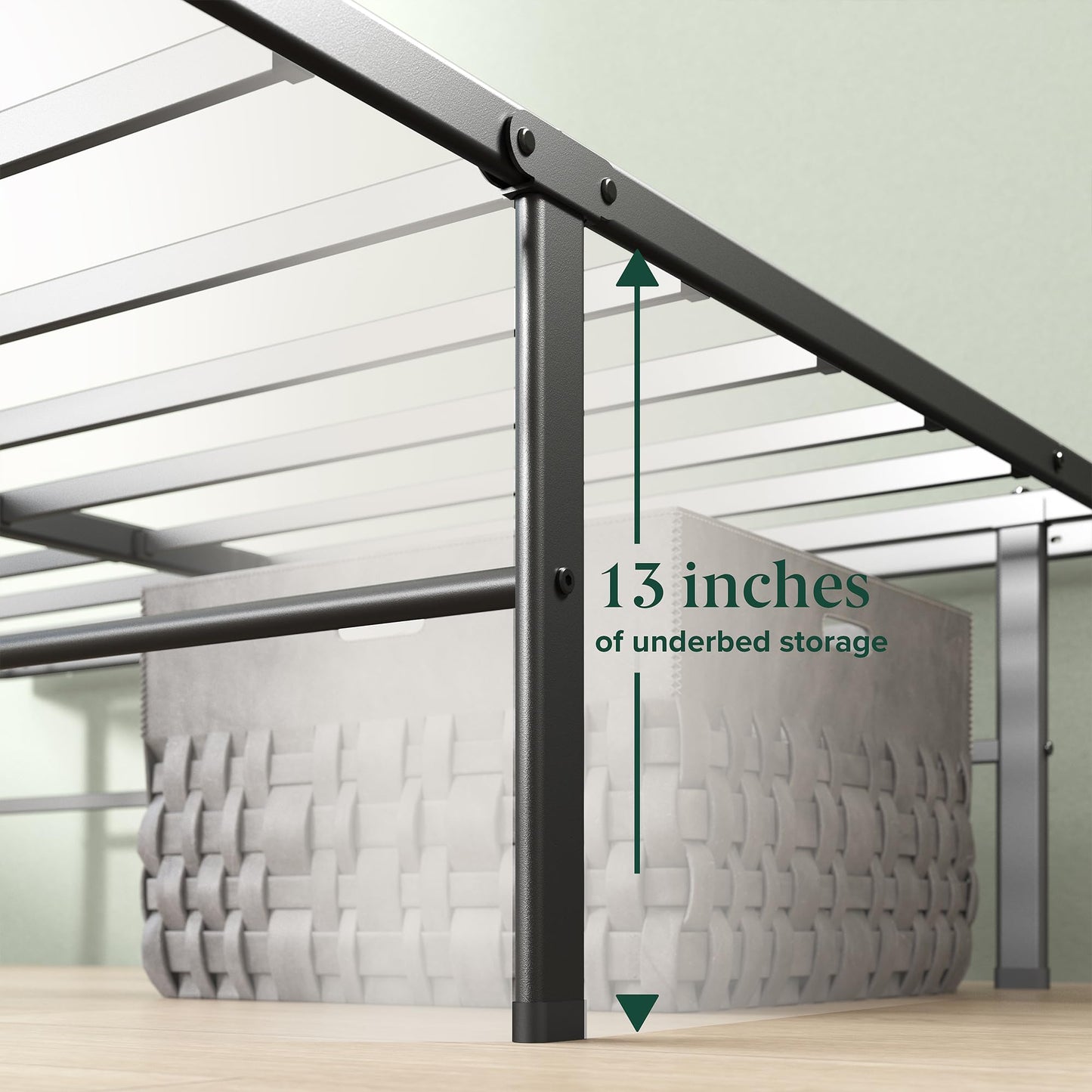 Zinus Rumi 14in Full Metal Bed Frame, Quick Assembly SmartBase® Mattress Foundation, Heavy Duty Sturdy Steel with No Box Spring Needed, Eco-Friendly Packaging, Black