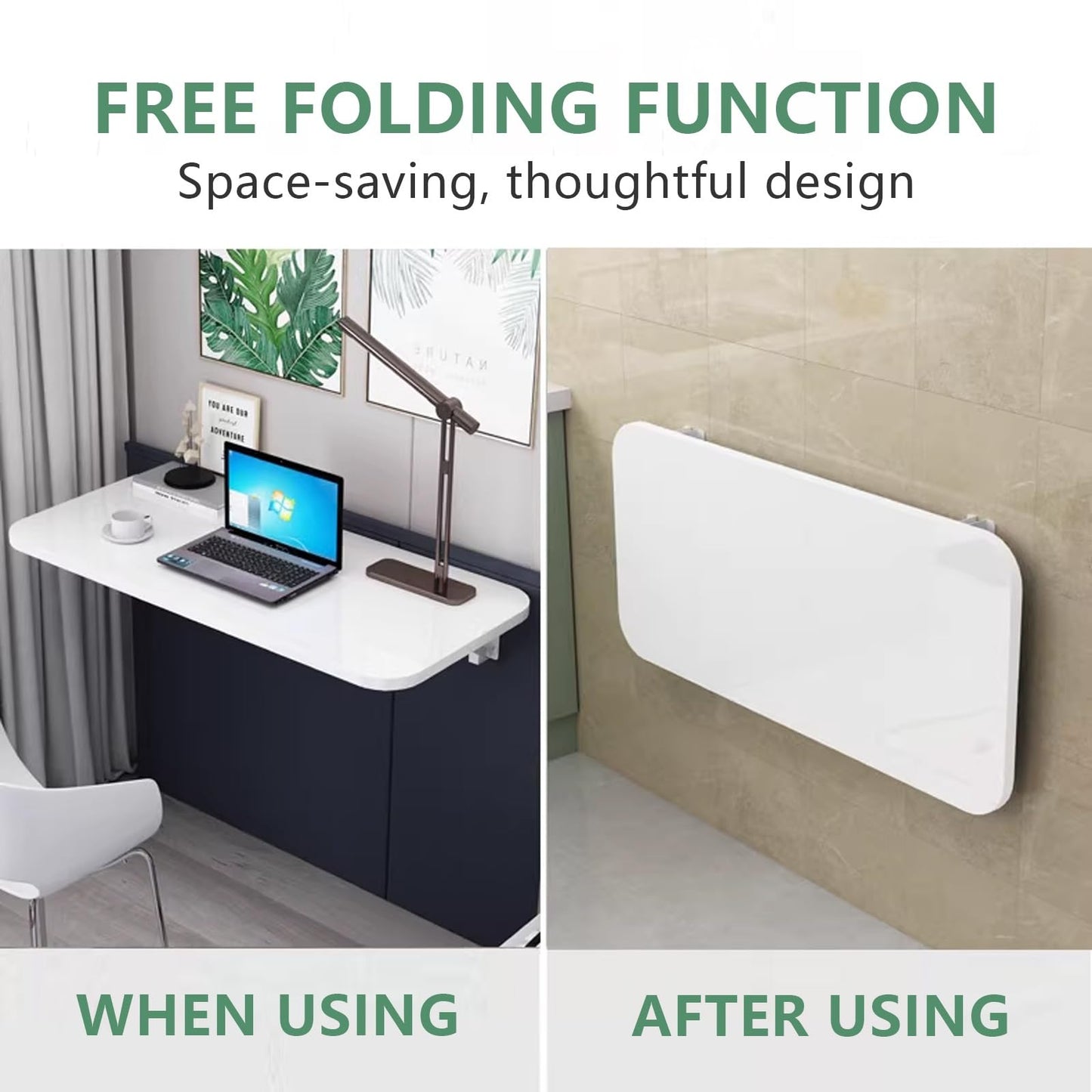 LWJQRSP Foldable Wall Desk, Compact and Space-Saving, Ideal for Small Rooms and Home Offices, Blue, 60x30cm (24x12in) - Perfect for Balconies and Makeup Stations