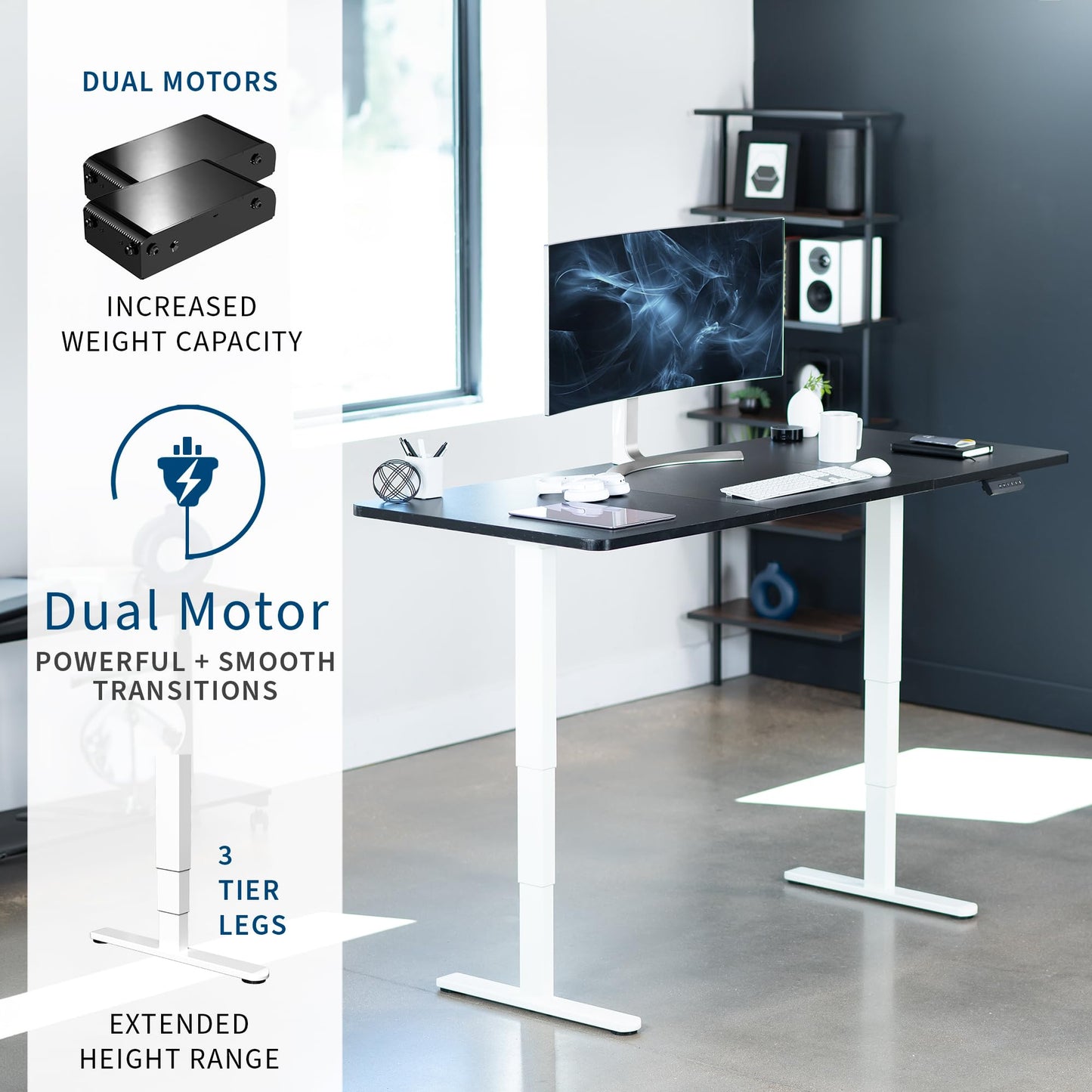 VIVO Electric 71 x 30 in Dual Motor Sit Stand Desk, Memory Height Adjustment, 2B Series, Black Top White Frame, DESK-KIT-2W7B
