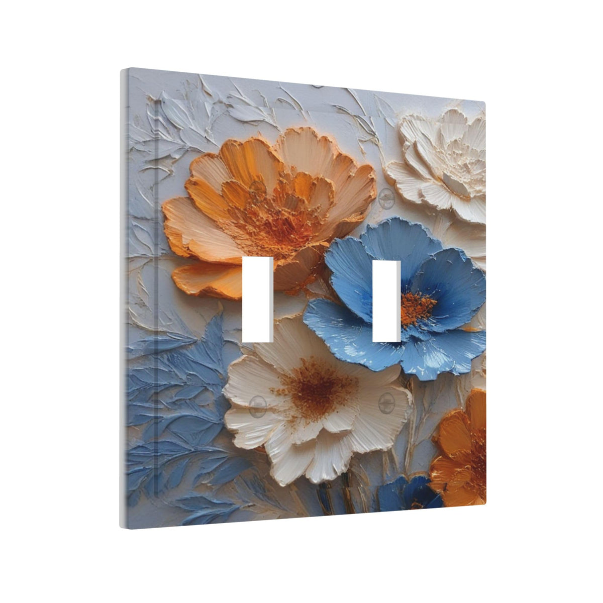 Decorative Art Light Switch Covers Textured Blooms in Blue 2 Gang Double Toggle Wall Plate Decorative Switchcover Electrical Switchplate for Home Decor