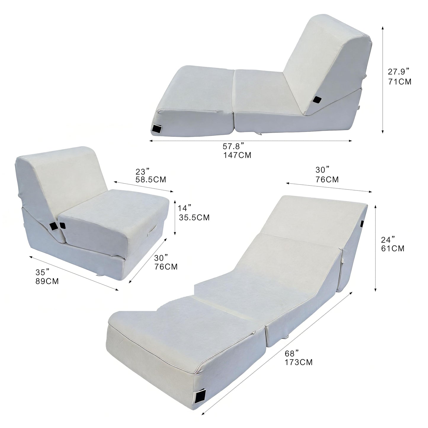 jela Luxury Indoor Chaise Lounge, Foldable Sofa Bed Chair with Soft Foam & Machine Washable Cover (Miss Sand)