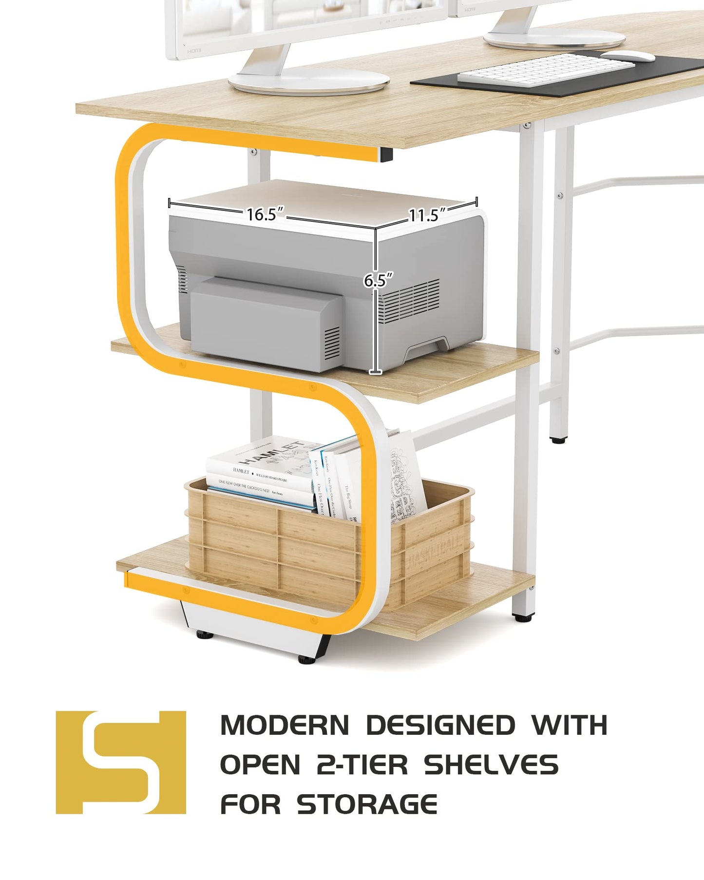Teraves Reversible L Shaped Desk with Large Surface, 69 Inch Sturdy Corner Desk with Storage Shelves, Premium Office Computer Desk Workstation for Home Office Gaming