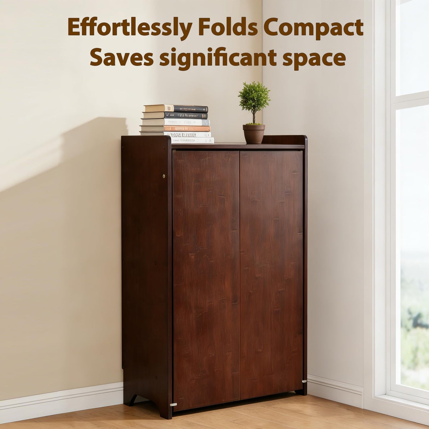 METALBEE Bamboo Folding Desk with Storage, Mid Century Fold Out Table, Space Saving Foldable Desk for Small Spaces, Multi-Functional Computer Desk for Home Office, Bedroom, Apartment & Dorm