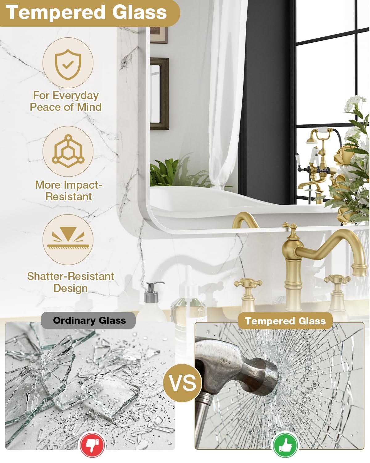 Umzodo 16x24 Inch Brushed Nickel Rounded Rectangle Vanity Mirror with HD Reflection, Shatter-Resistant Tempered Glass Bathroom Mirror for Over Sink, Aluminum Frame, Horizontal or Vertical