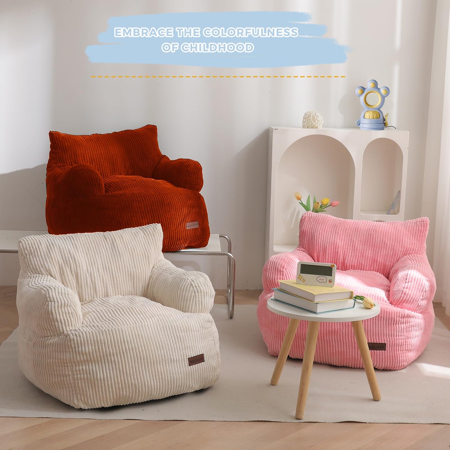 MAXYOYO Kids Bean Bag Chair, Stuffed Toddler Bean Bag Sofa with Filler Cozy for Boys and Girls, Lazy Sofa with Pocket Floor Chair for Gaming, Reading, Orange