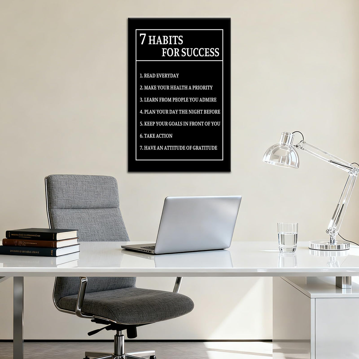 7 Habits for Success Inspirational Canvas Wall Art Motivational Positive Poster Print for Modern Modern Bathroom Bedroom Living Room Wall Decor Artwork Ready to Hang [12''Wx18''H]