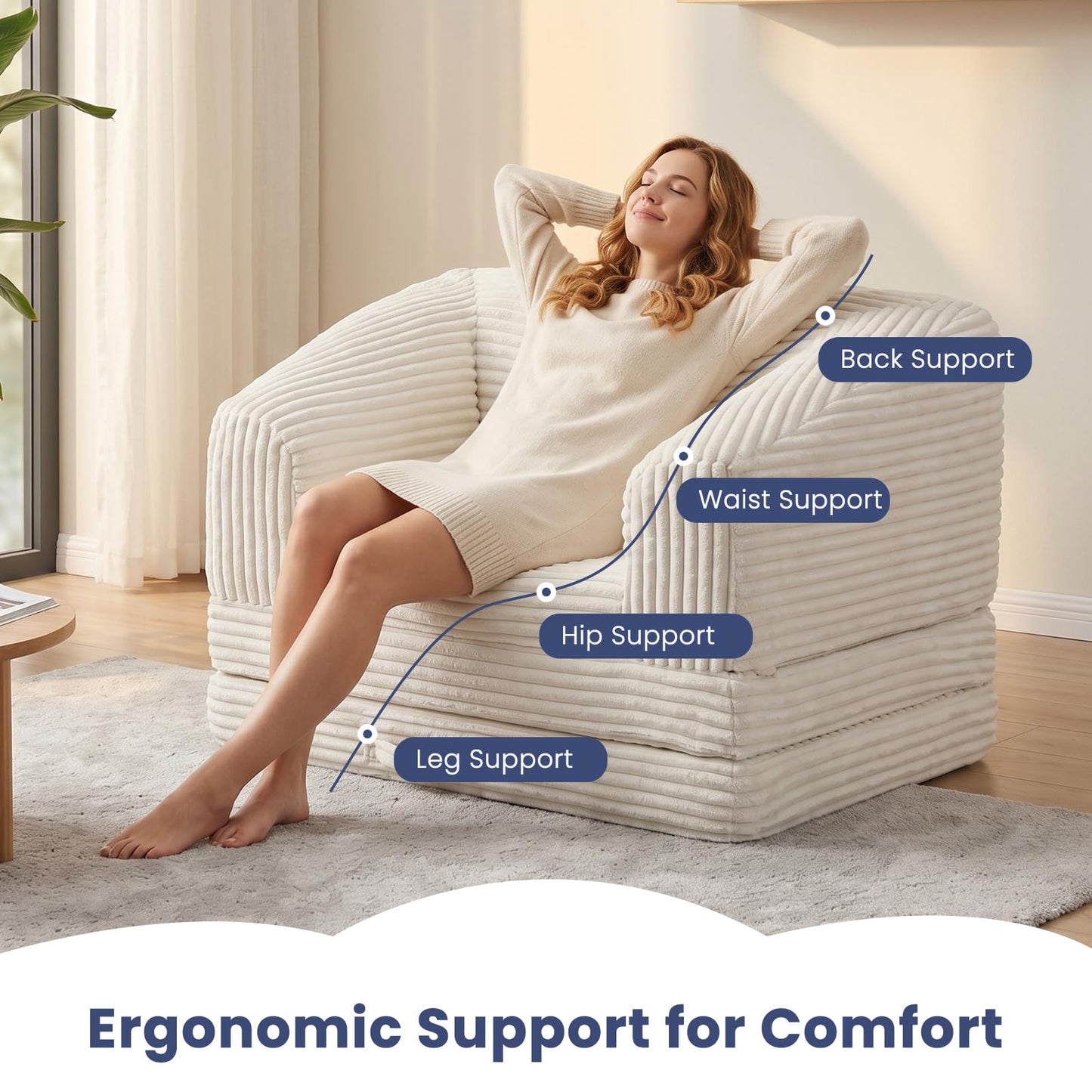 AOLVDOW Convertible Folding Sofa Bed, 2-in-1 Single Boneless Sofa with Soft Corduroy & Ultra-Thick Backrest, Foldable Boneless Chair Lounger Sleeper Sofa for Small Apartment, Living Room, Home Office