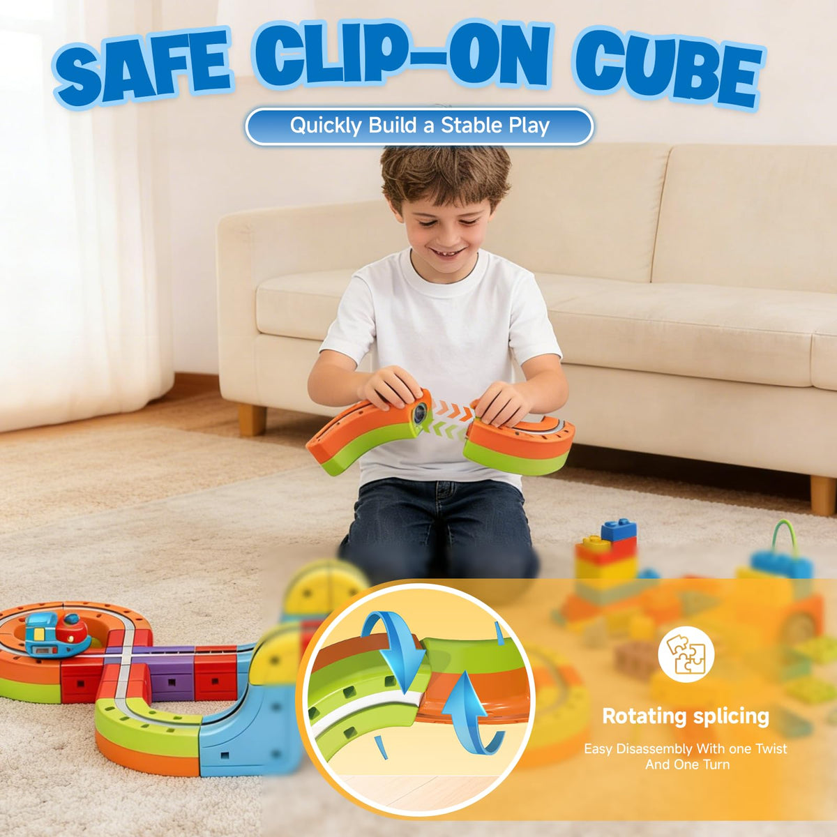 3D Infinity Cube Track Magnetic Electric Train Set for Kids 4 6 7 8,Toy Vehicle Playsets for Toddlers 3-5 Train Set Learning Gift,88 Pcs/2 car