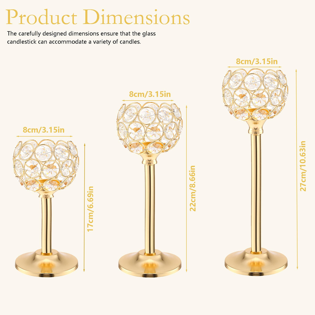 Gold Crystal Tealight Candle Holder Set of 9, Elegant Gold Candles Table Centerpieces, Tall Bling Bowl Candelabra Decor for Wedding, Dining Table, Fireplace Mantel & Party Decoration