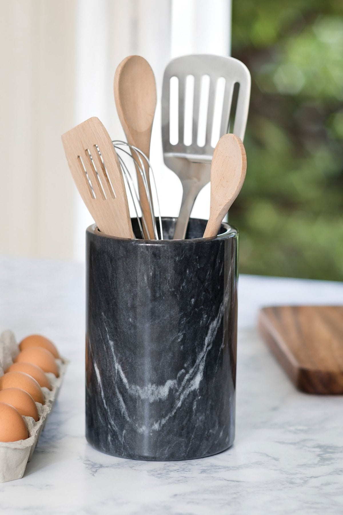Fox Run Marble Wine Bottle Holder and Utensil Crock, Black