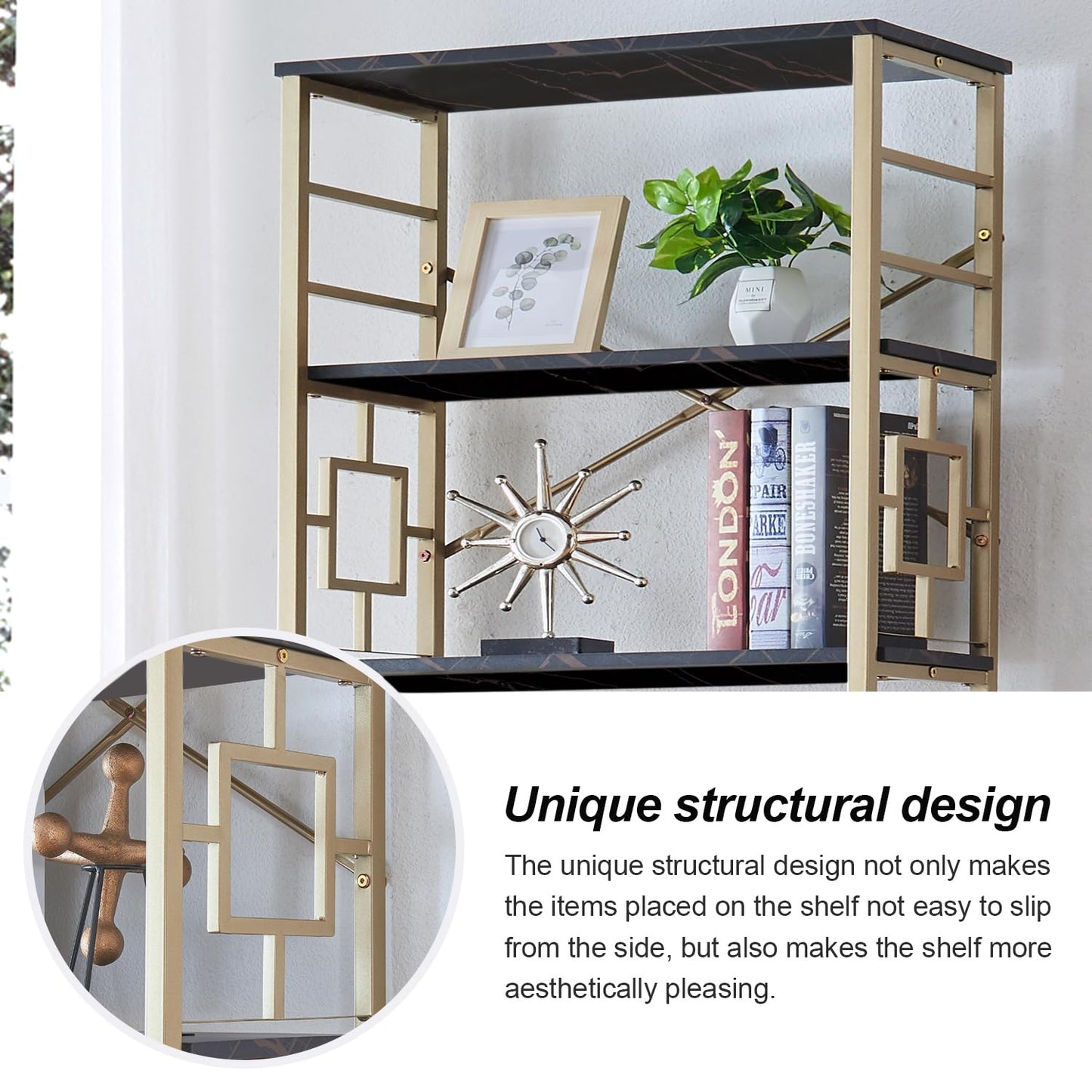 HOMISSUE Bookcase,7-Tier Tall Bookshelf Metal Bookcase and Bookshelves, Free Standing Storage Modern Bookshelf for Home Office Living Room and Bedroom, Black & Gold