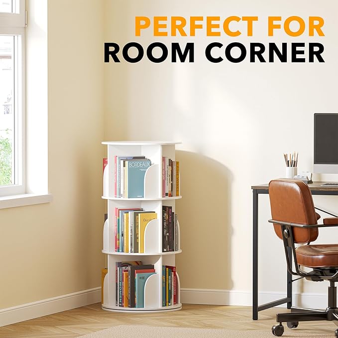 SpaceAid 3 Tier Rotating Bookshelf Tower, Spinning Bookcase Lazy Susan