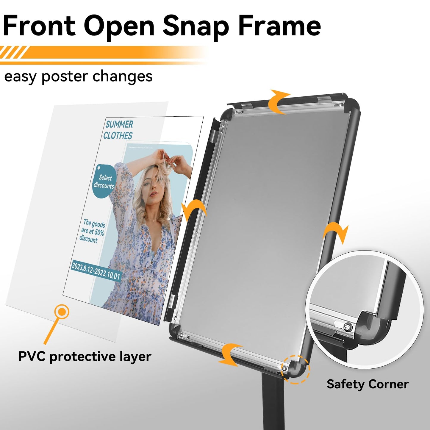 AIKUPNEY Heavy Duty Pedestal Sign holder floor stand Adjustable Sign Stand for Vertical and Horizontal view Poster Stand with Aluminum Frame for Display 8.5 x 11 inch