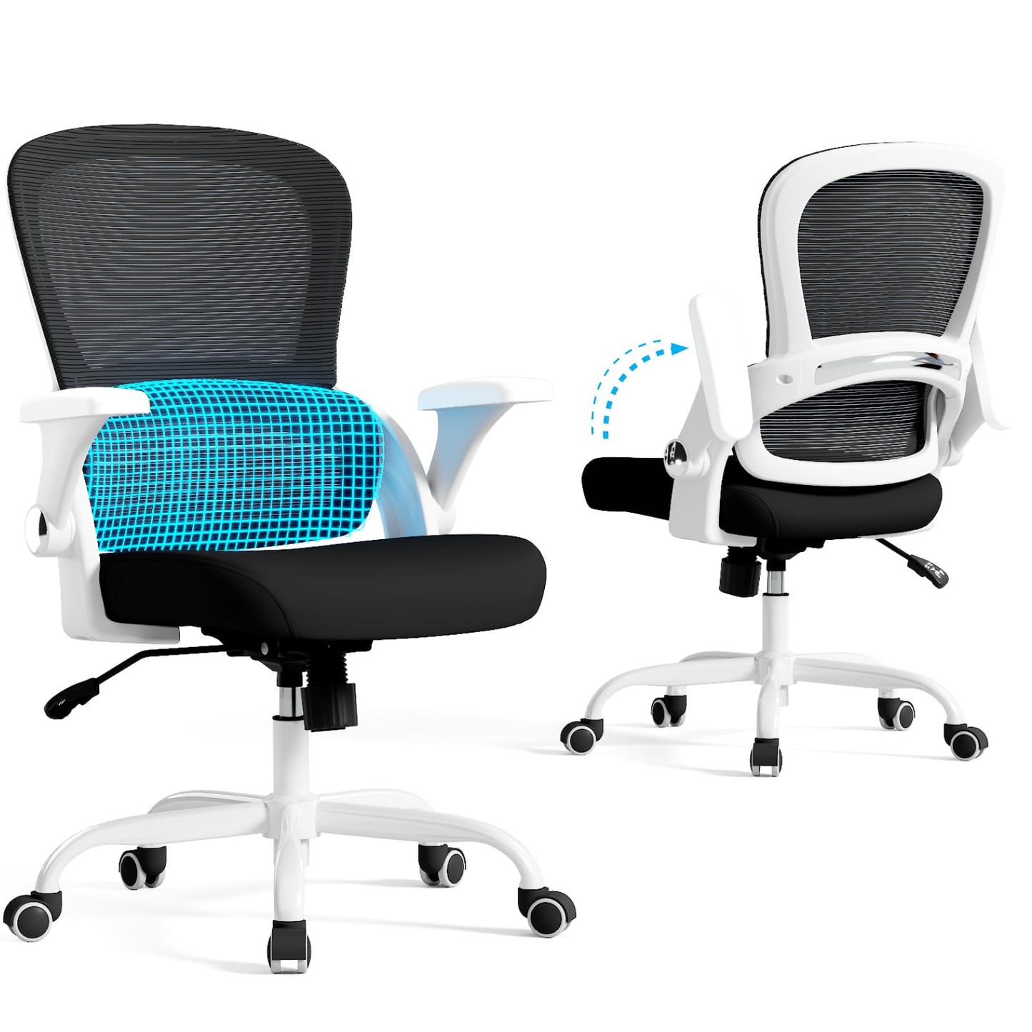 TRALT Office Chair - Ergonomic Office Chair with Back Support, Home Office Desk Chairs, 330lbs Wide Seat Big and Tall Office Chairs, Comfy Desk Chair for Work, Study, Office, Gaming (White Black)