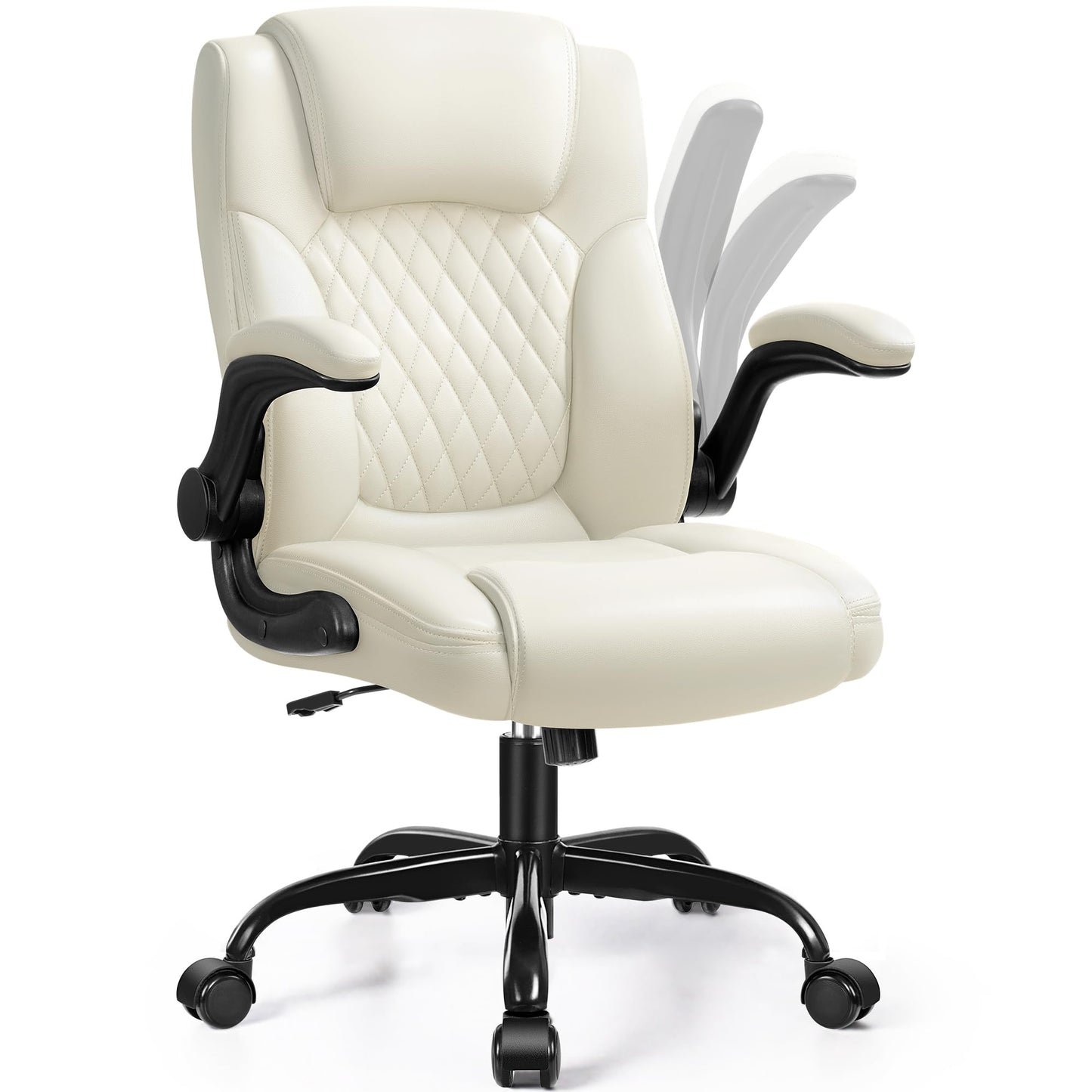 Leather Office Chair, PU Home Computer Desk Chairs with Ergonomic Back Support, 360°Swivel Free，Small Gaming Chair with Wheels and Adjustable Armrests, for Short People Use