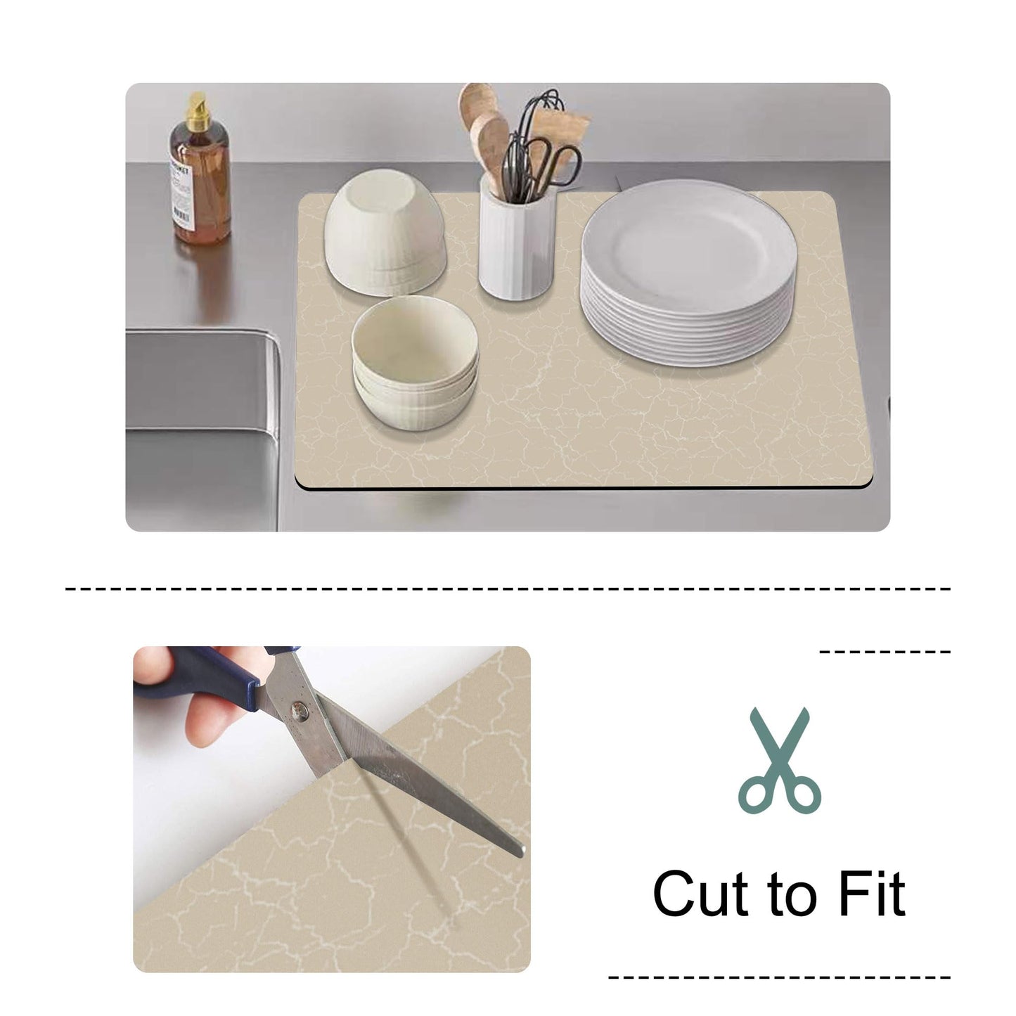 Coffee Maker Mat for Countertop - Coffee Bar Accessories Fit Under Cafe Machine, Rubber Backed Absorbent Pad, Table Mat Under Appliance, Kitchen Counter Dish Drying Mat, 19"x12", Marble Beige