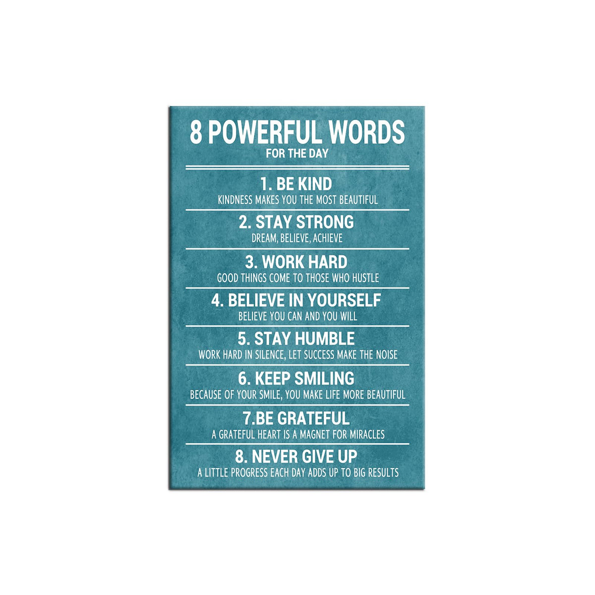 YSPCSUN Motivational Canvas Wall Art 8 Powerful Words Quote Poster, Teal White Inspirational Wall Decor for Living Room Gym Office, Single Panel Framed Canvas Print, 36x24 Inch