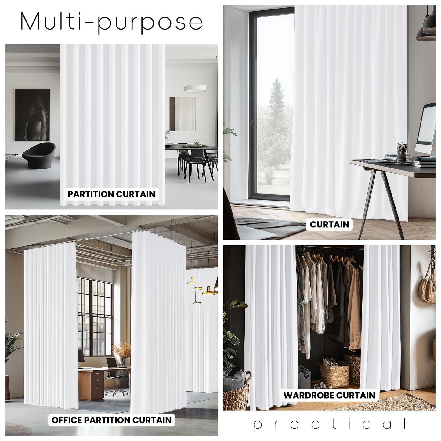 Jilron Room Divider Curtain Ceiling Curtain Track Set for Blackout and Privacy (White Curtain + White Track) 106" W x 84" L -1 Piece