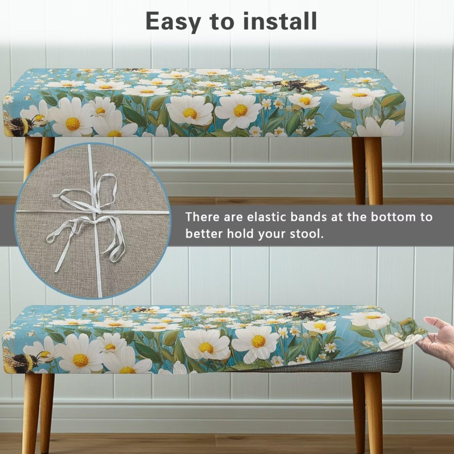 Cugasmaru Dining Bench Covers Soft Daisy Seat Cushion Protector,Washable Stretch Dining Bench Cover for Living Room Kitchen Easy to Clean