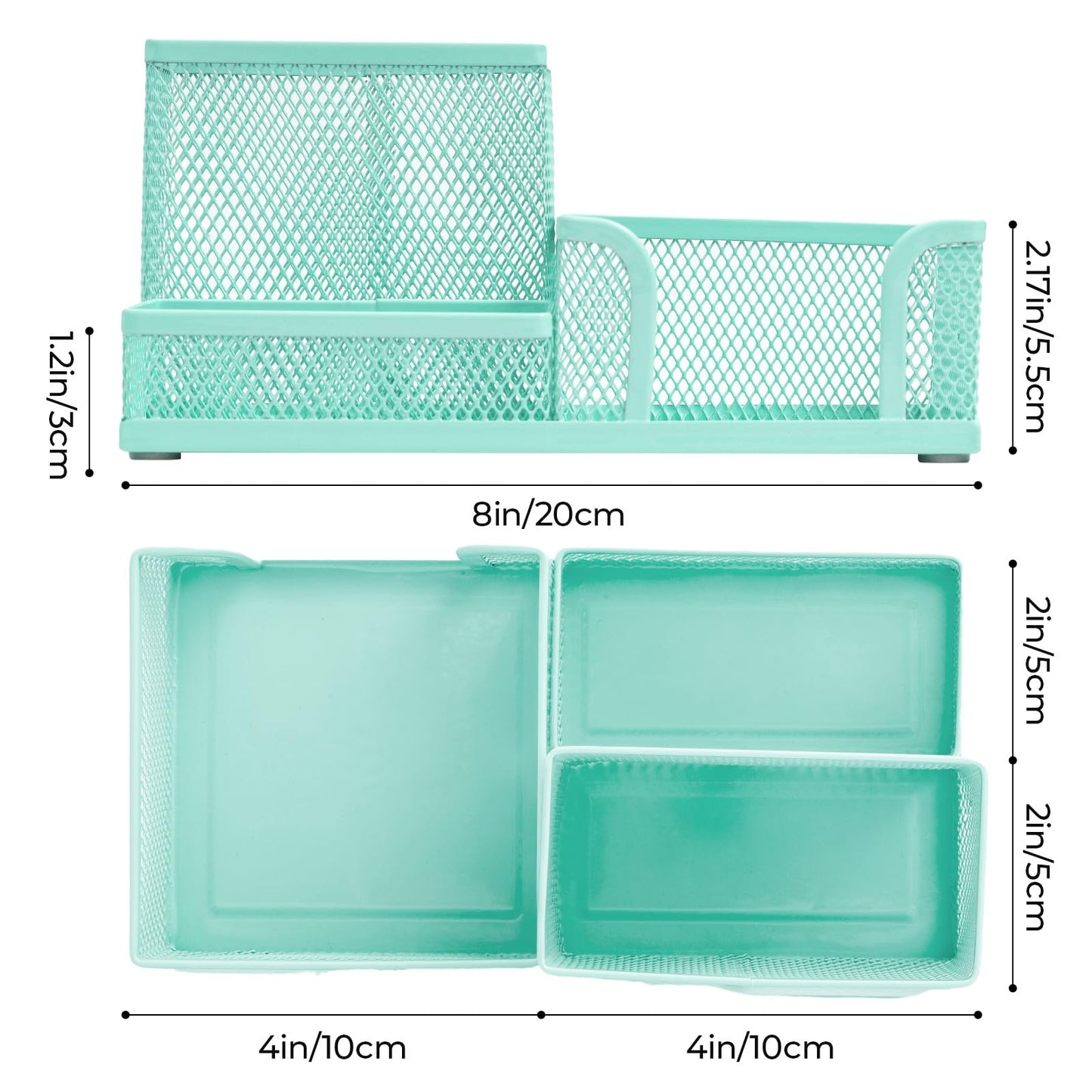 M&G Mesh Pen Holder Desk Organizers Pencil Holder for Desk Light Blue, 3 Compartments Metal Office Supply Organizer with Sticky Notes Holder for Home Office