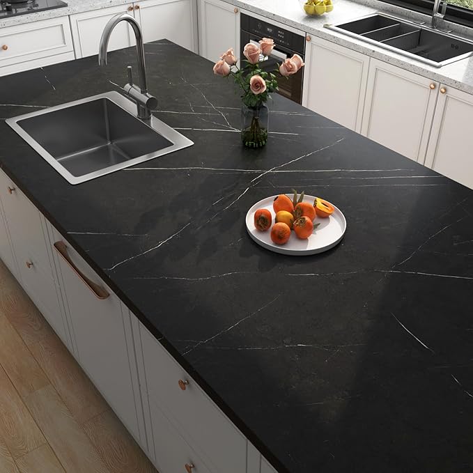 FunStick 24"x200" Matte Black Marble Contact Paper