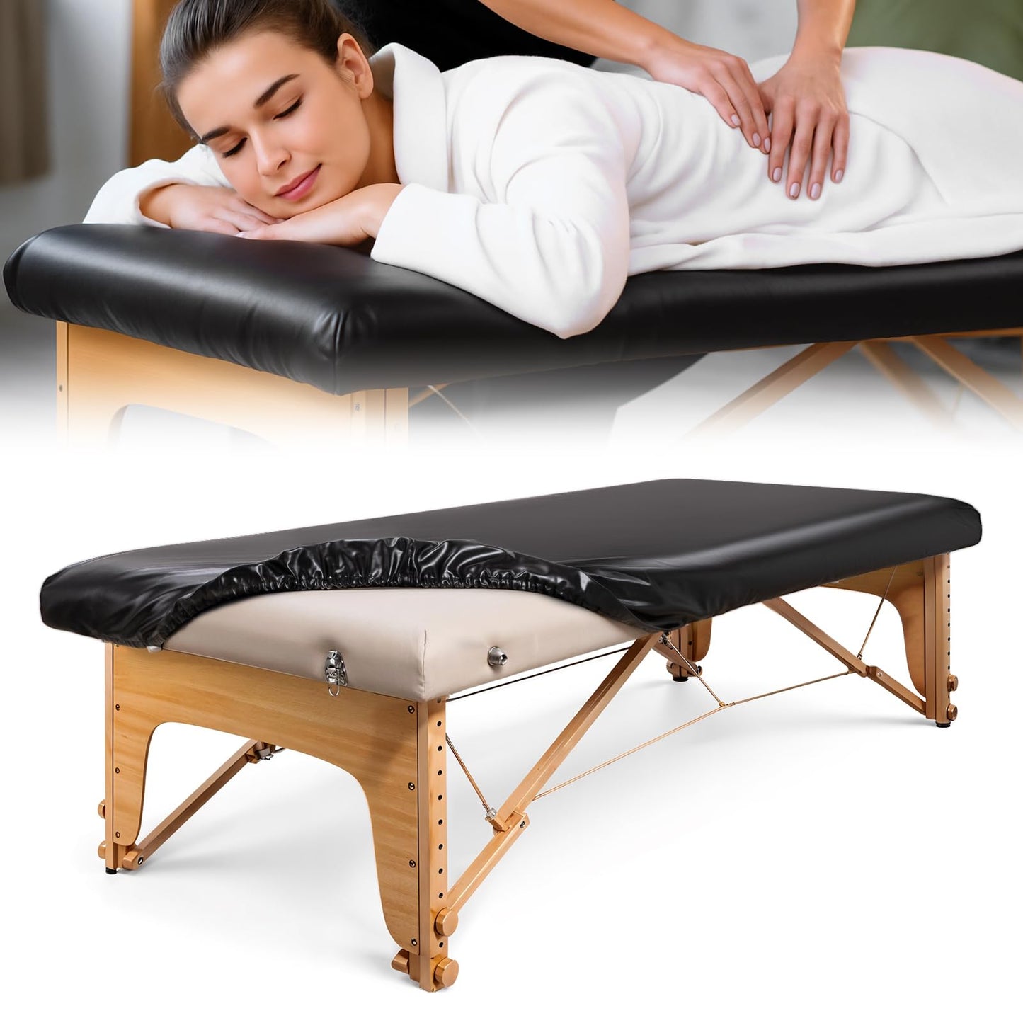 PU Leather Massage Table Cover Fitted with Elastic Band, Waterpoof Oilproof, 77x31.5 in Massage Bed Cover Protector, ONLY Fits 77in/195cm Length for Tattoo/Spa/Lash Bed, Wipeable Waxing Table Covers