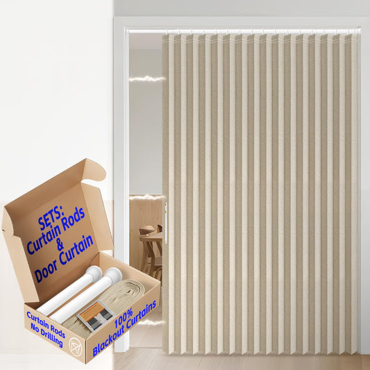 AJAZZ Blackout Accordion Door with Curtain Rods Included Invisible Sliding Glass Door Curtain for Bedroom Living Room Doorway Curtain Sets (1 Pack, 72 W x 78 L, Cream Yellow)