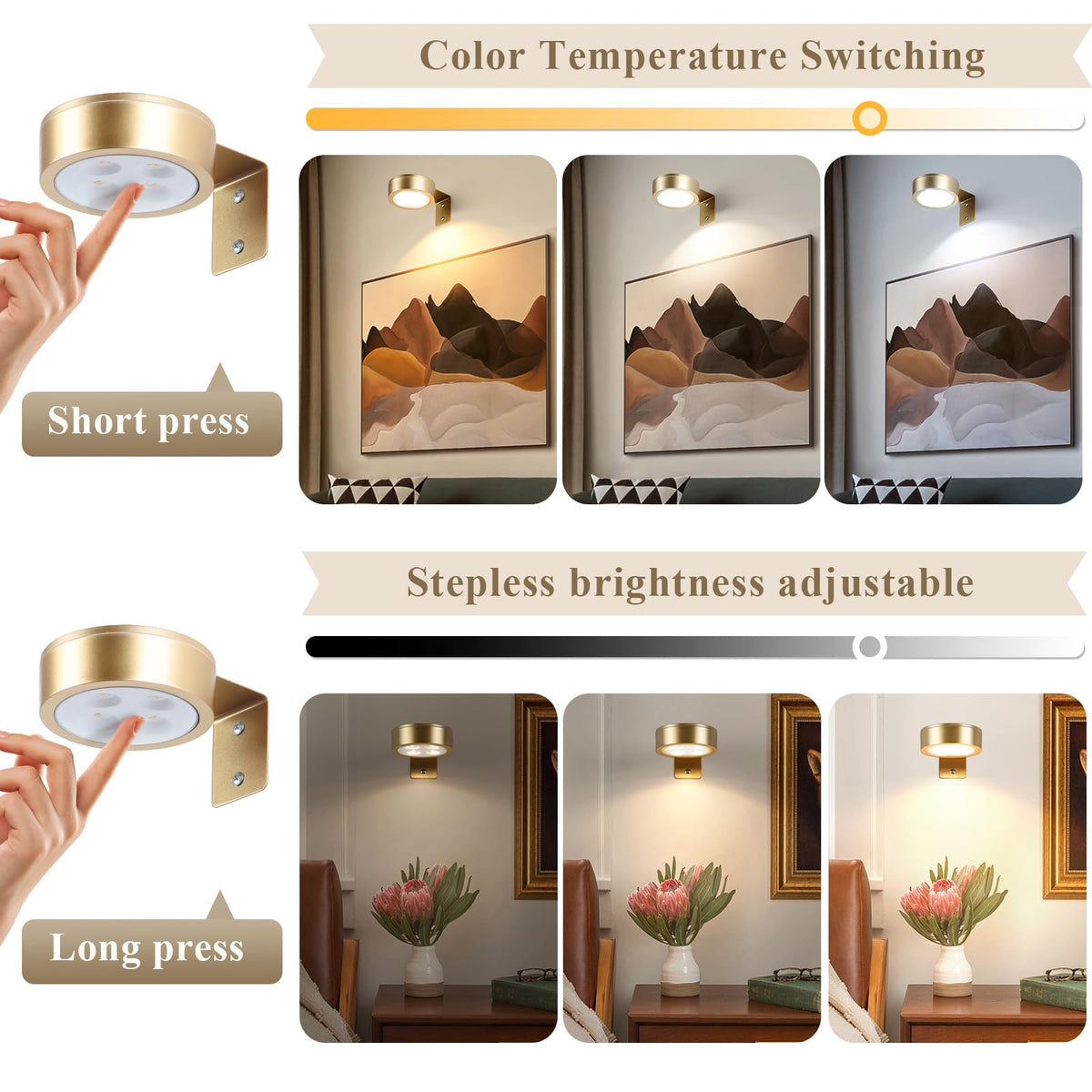 KELUOLY 4-Pack Picture Light Battery Operated Painting Lights for Wall, Magnetic LED Display Art Light with Remote, Dimmable and Timer Portrait Light for Art Frame Artworking, Wall Decor Puck Light